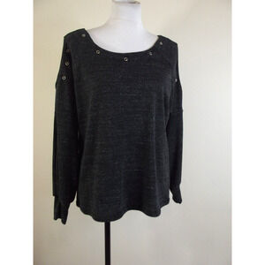 Lynn Ryan Open Sleeve TOP Sz Medium - Heathered Black Long Sleeve w/Grommets NWT
